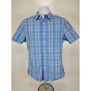 Nat Nast Mens‎ Size Small Shirt Blue, Pink White Plaid 100% Cotton Short Sleeve